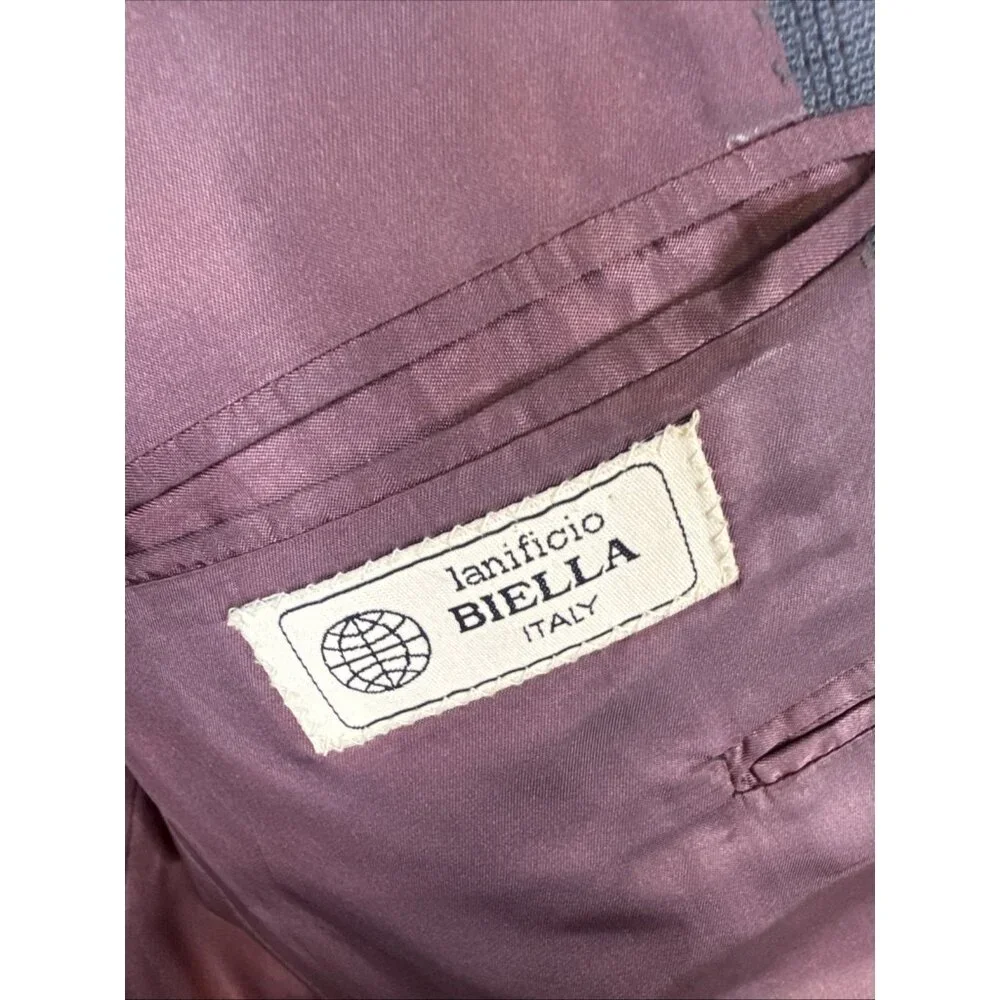 Brothers Beilla Italian Wool Silk Blazer Blue Plaid 44S Tessuto Italiano‎